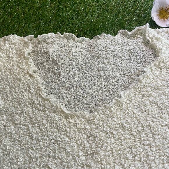 Delicate Stretchy Sheer Lettuce Trim Cream Y2K Top - Picture 2 of 5